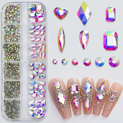 2400pcs+ Shiny Clear Crystal Gems Nail Rhinestones