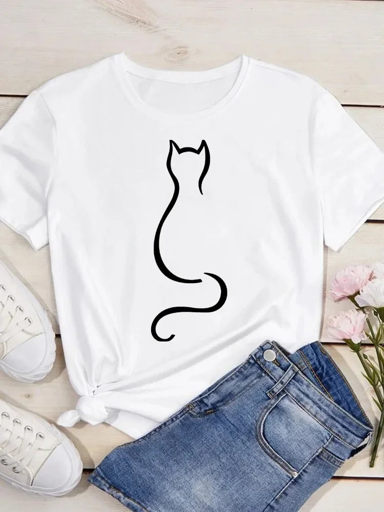 Love Heart Cat Print T-Shirt