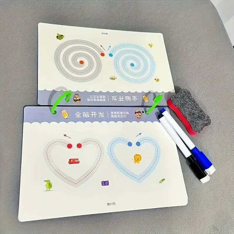 36-Page Reusable Workbook 2 Pens + Eraser Erasable Stickers