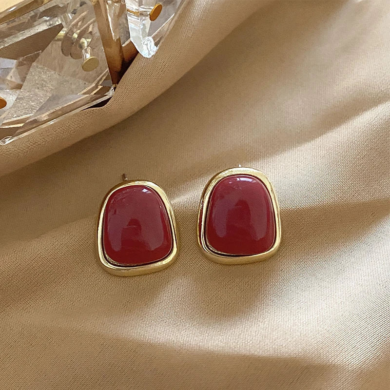 DANA Dripping Oil Wine Red Retro Stud Earrings