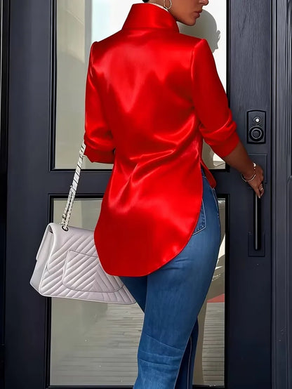  Satin Shirt Long Sleeve Button Down Blouse