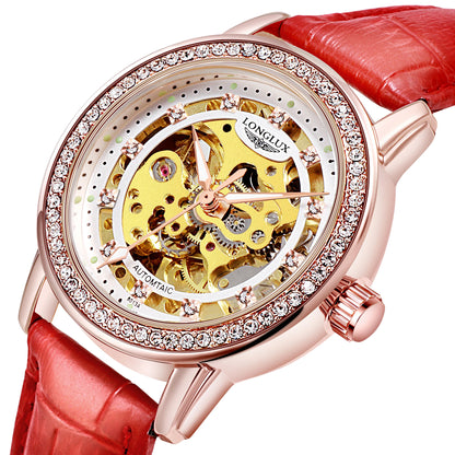 Automatic Diamond Skeleton Cute Mechanical Leather Watches
