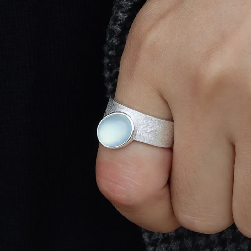 925 Sterling Silver Sparckling Moonstone Minimalist Handmade Ring
