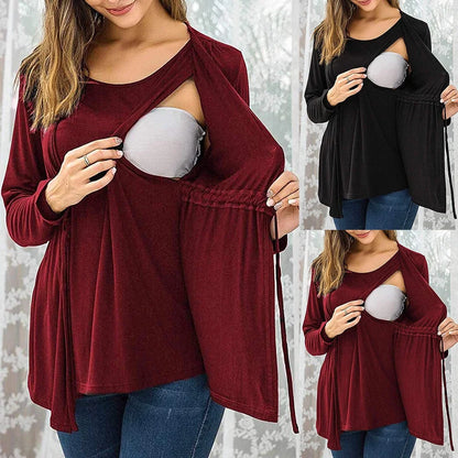 Long Sleeve Fake Two Piece Breastfeeding Pregnant T-shirt