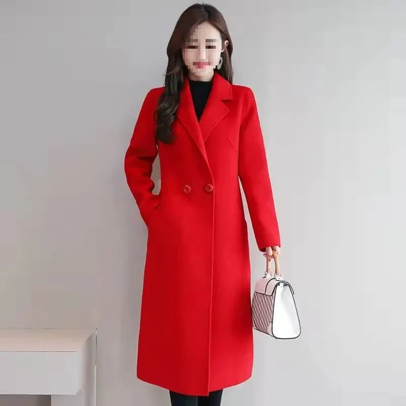 Plus Size Mid-Length Woollen Slim Fit Coat