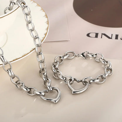 Stainless steel heart pendant necklace set