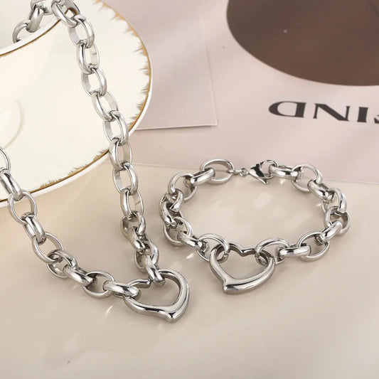 Stainless steel heart pendant necklace set