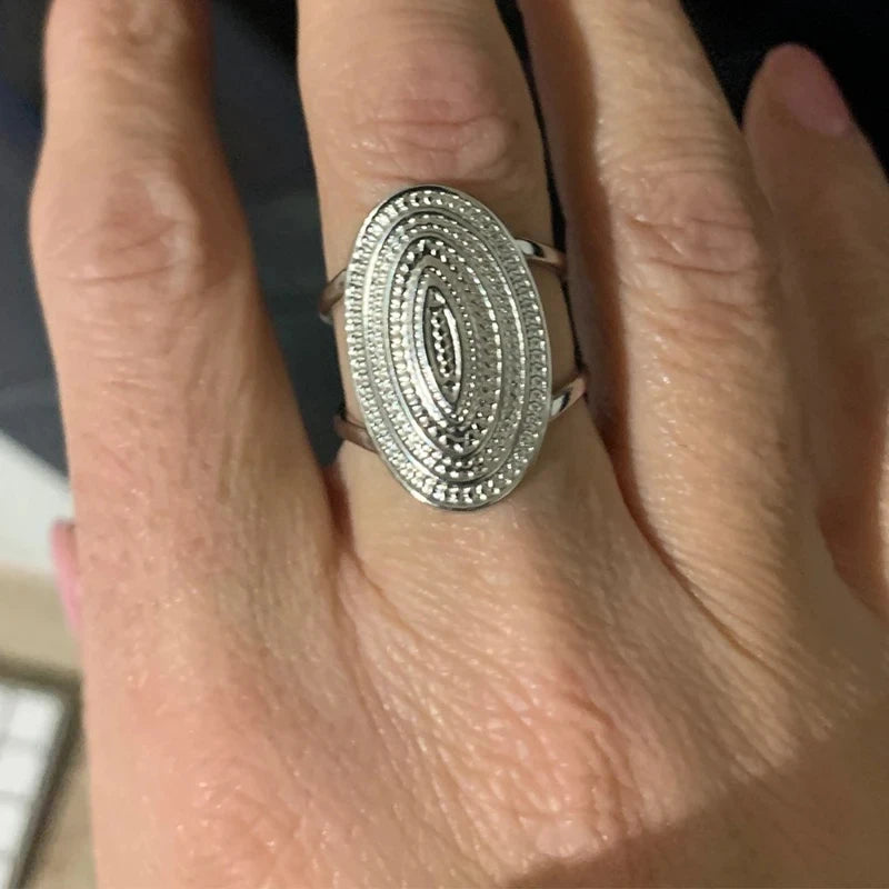 Vintage Punk Elliptical Broad Surface Adjustable Opening Stainless Steel Ring