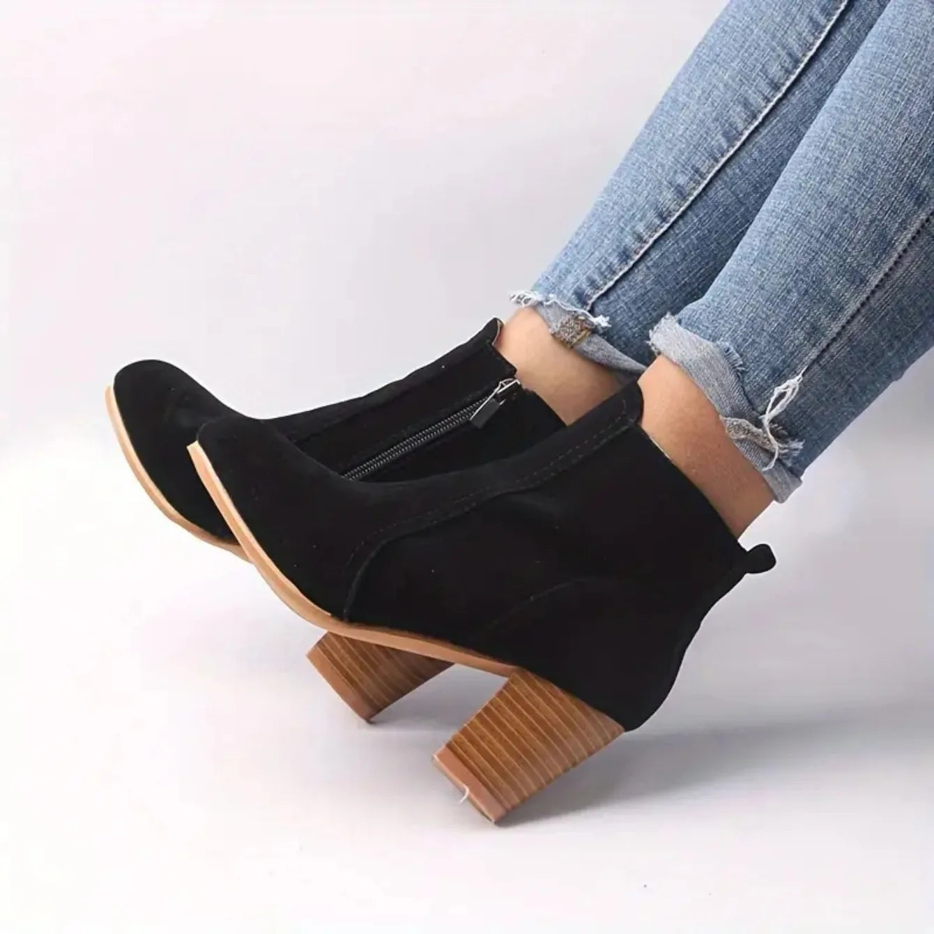 Chunky Heels Zip Luxury Chelsea Ankle Boots