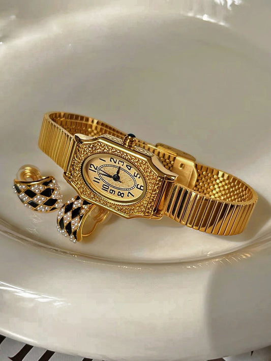 French Classic Retro Style Waterproof Quartz Stainless Steel Strap Watch