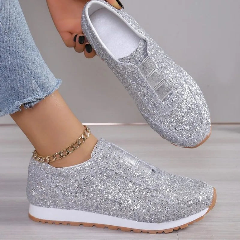 Slip-on Low-heeled Gold Silver Trend Sport Casual Walking Sneakers