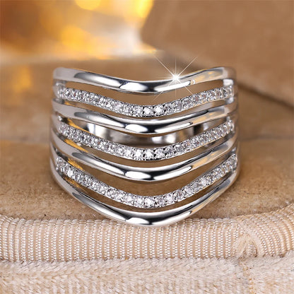 White Zircon Multilayer Small Stone Vintage Gold Silver Ring