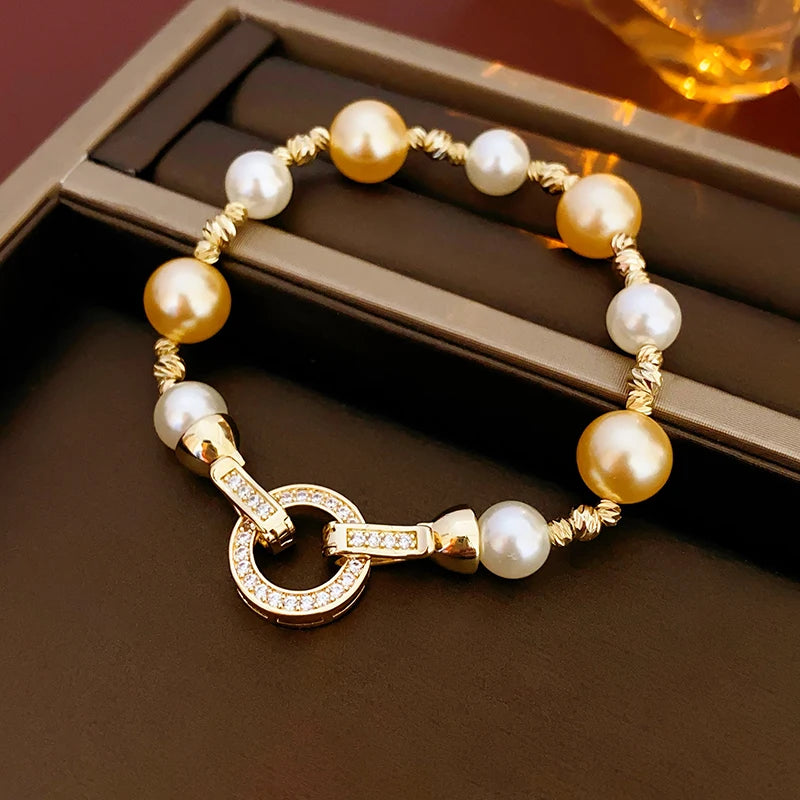 Elegant Imitation Pearl French Gray Pearls Bangles Light Round Beaded Bracelets