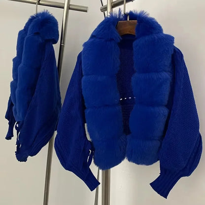 Faux Fur Coat Fake Fur Jacket Knitted Solid Sweater