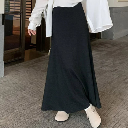 Gray Knitted Hip Wrap High Waist Fish Tail Midi Skirts