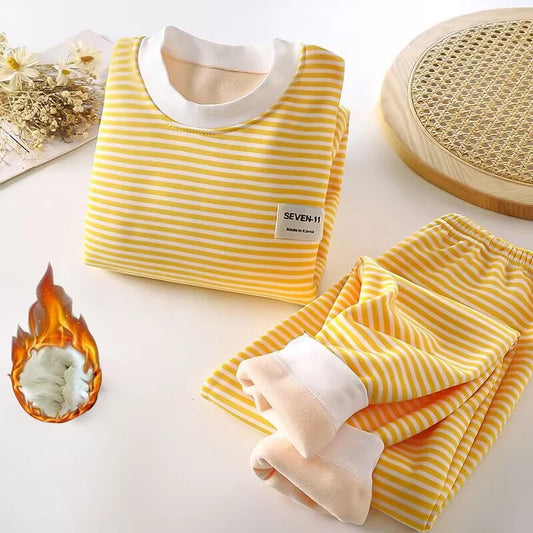 Striped Plush Warm Pajamas Autumn and Winter Pajamas 0-5 Years Old Set