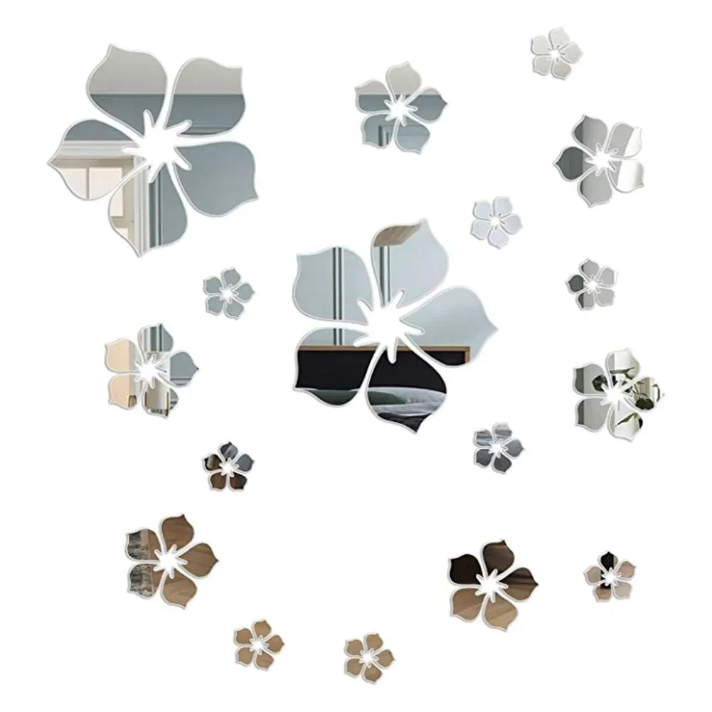 18Pcs 3D Flower Mirror Wall Stickers Home Decoration
