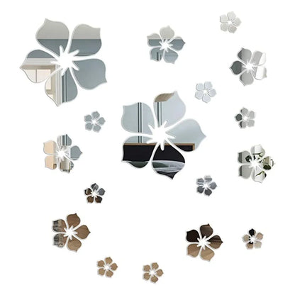 18Pcs 3D Flower Mirror Wall Stickers Home Decoration