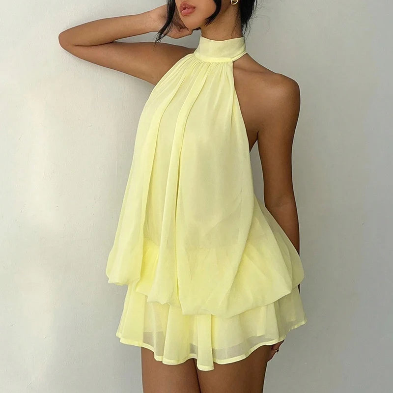 Halter Sleeveless Off Shoulder Backless Mini Dress