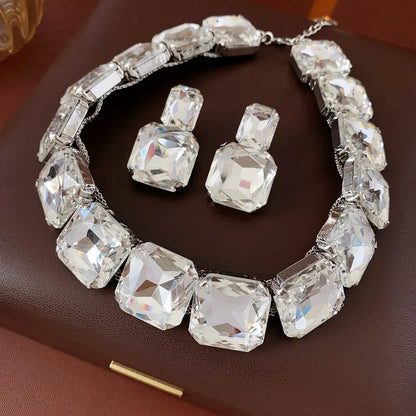 Inlaid Red Rhinestone Necklace Earring Set
