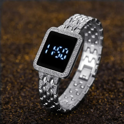 Luxury Rhinestone Digital Steel Electronic Wristwatches