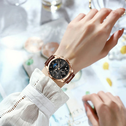 DANA Leather Strap Moon Phase Watch