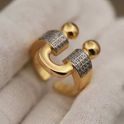 Zirconia Letter Luxury Crystal Metal Star Open Rings