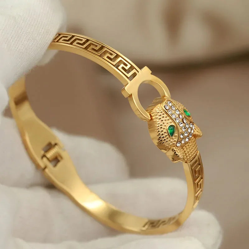 Stainless Steel Metal Crystal Leopard Bangles bracelets