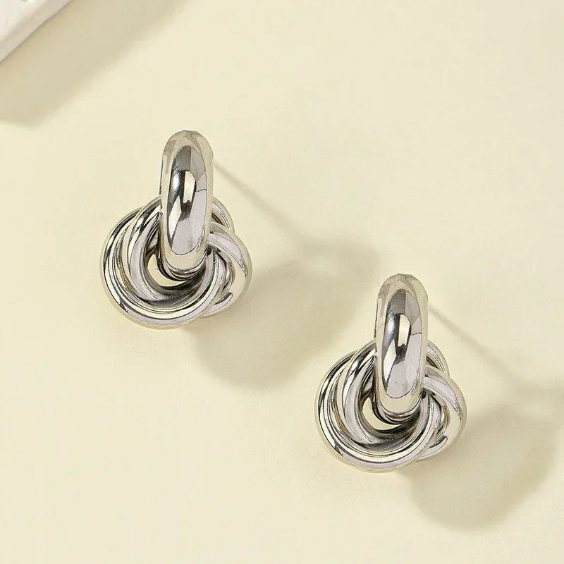 Gold SIlver Knot Hoop Twist Stud Earring