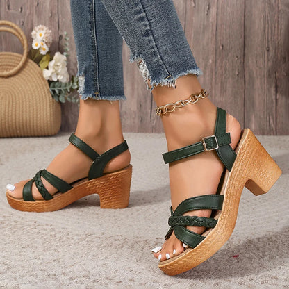 Braided High Heels Chunky Platform Gladiator Sandals