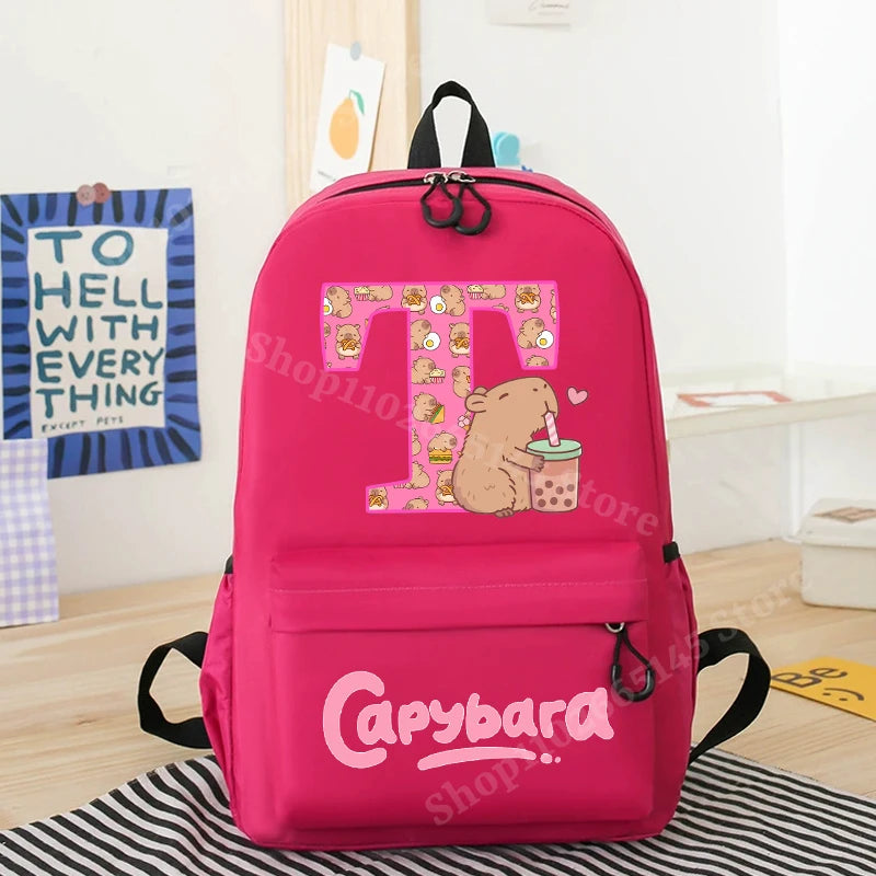 Capibara Kids Backpack New Anime Capybara Letter A-Z School Bags