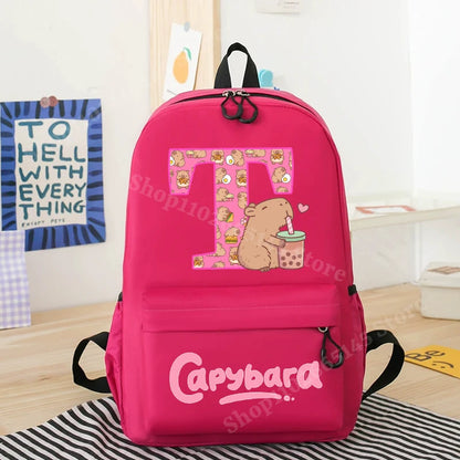 Capibara Kids Backpack New Anime Capybara Letter A-Z School Bags