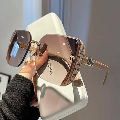 Letters Anti Strong Light Vintage Rimless Sunglasses