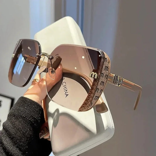 Letters Anti Strong Light Vintage Rimless Sunglasses