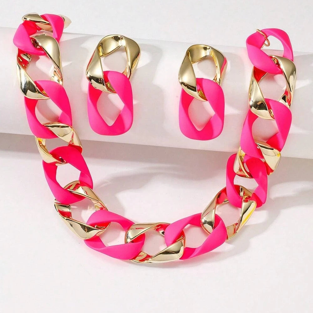 Hip Hop Color Acrylic Choker Necklace Set