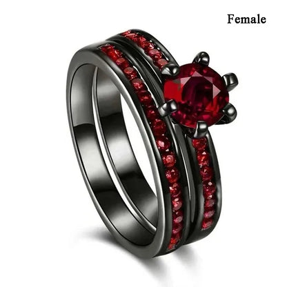 Charm Couple Romantic Heart Rhinestones CZ Rings Set