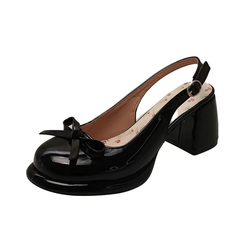 Butterfly-knot Slingback Thick Heel Buckle Strap Sandals