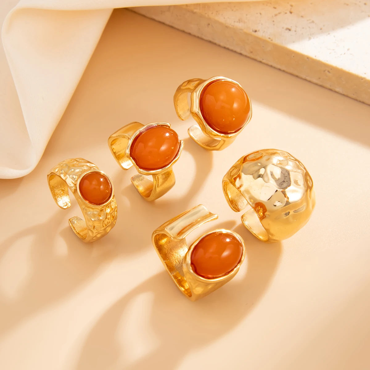 5 Pcs/Set Vintage Exquisite Inlay Acrylic Rhinestone Ring Chunky Thick Rings