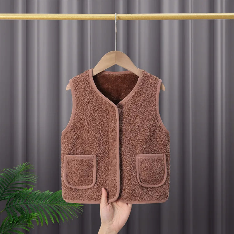 Baby Lamb Wool Warm Waistcoat Plush Vest Single Breasted Double Layer Warm Coat