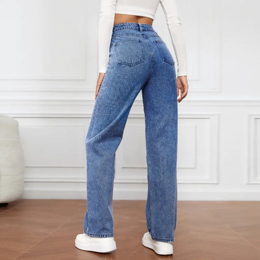 High Waist Slim Fit Straight Leg Slimming Long Jeans