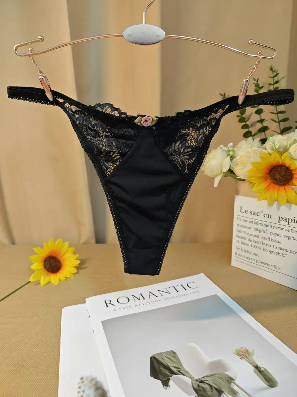Sexy Low - Waist Thong Floral Embellishments Underwear