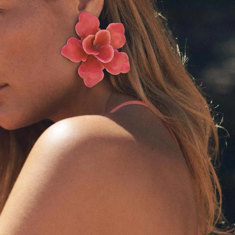 Exaggerated Metal Large Flower Stud Earrings