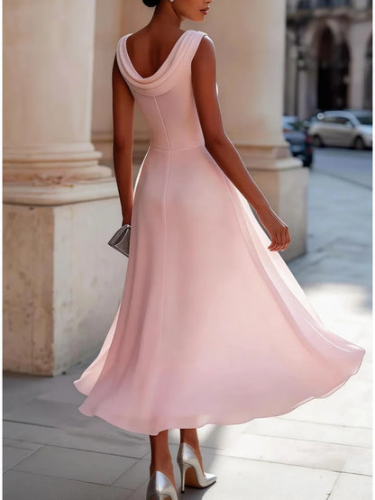 Sleeveless Cowl Chiffon Midi Dress