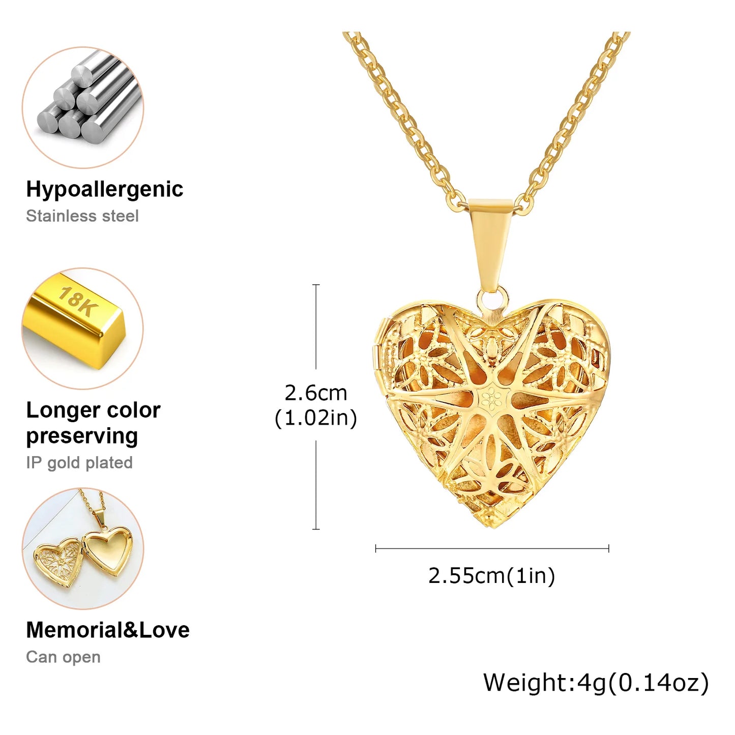 Photo Frame Glossy Stainless Steel Necklaces