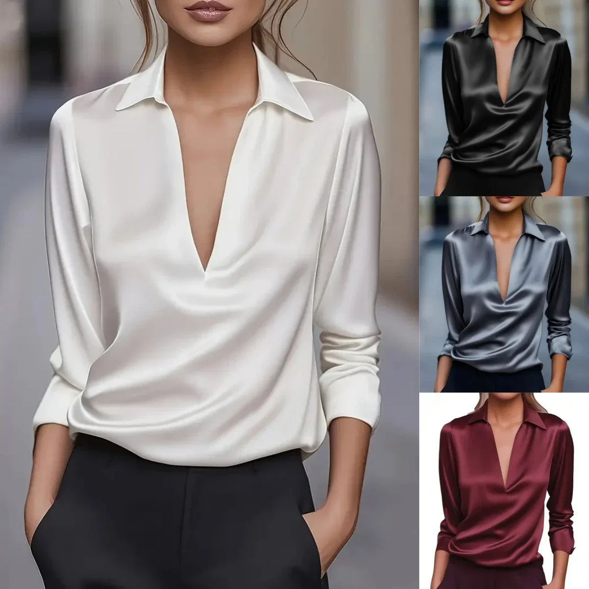 Elegant Dressy Satin Long Sleeve Shirt