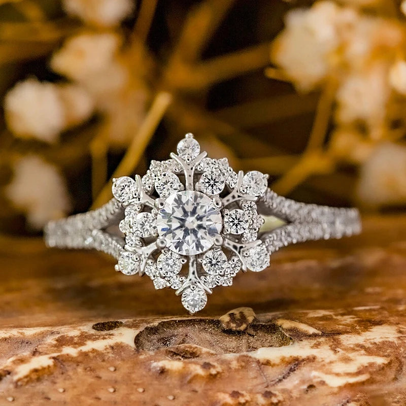 Huitan Fancy Snowflake Cubic Zirconia Rings