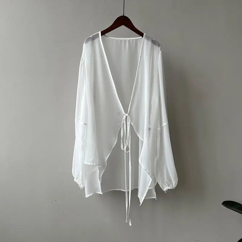 Loose Long Sleeve Open Stitch Korean Chiffon blouse