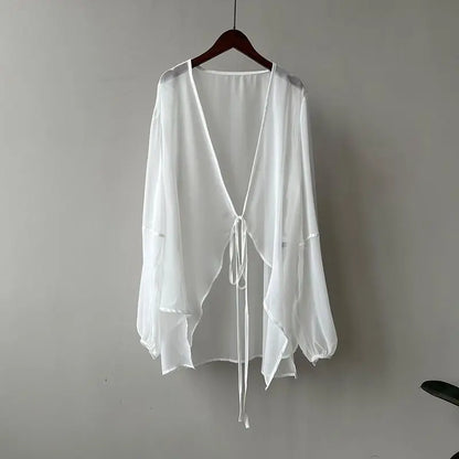 Loose Long Sleeve Open Stitch Korean Chiffon blouse