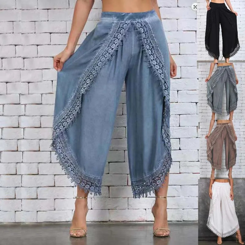 Lace Harem Pant Women Loose Solid Wide Leg Pants