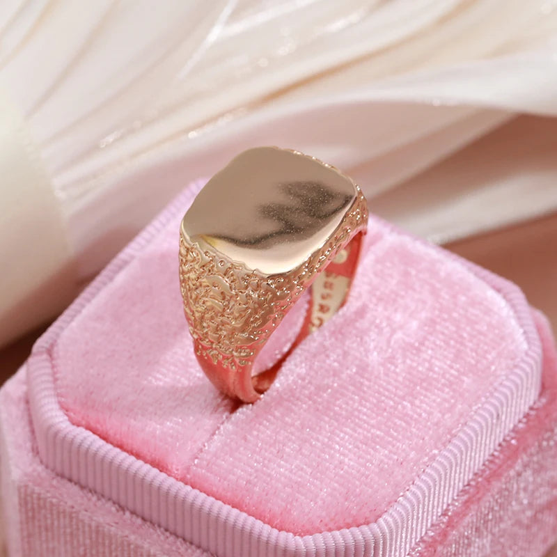 Big Glossy 585 Rose Gold Color Simple Square Ring